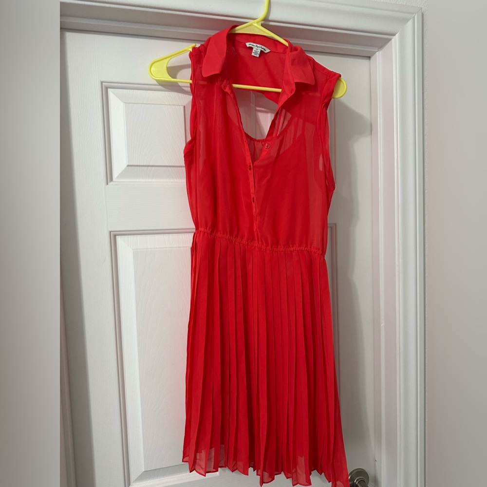 Sleeveless Coral AE Pleated Dress